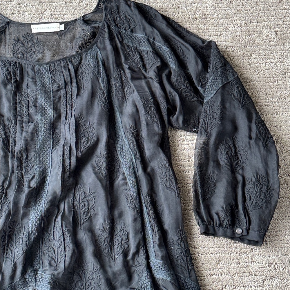 Johnny Was 4 Love and Liberty Black Silk Tunic - Large - Picture 4 of 8